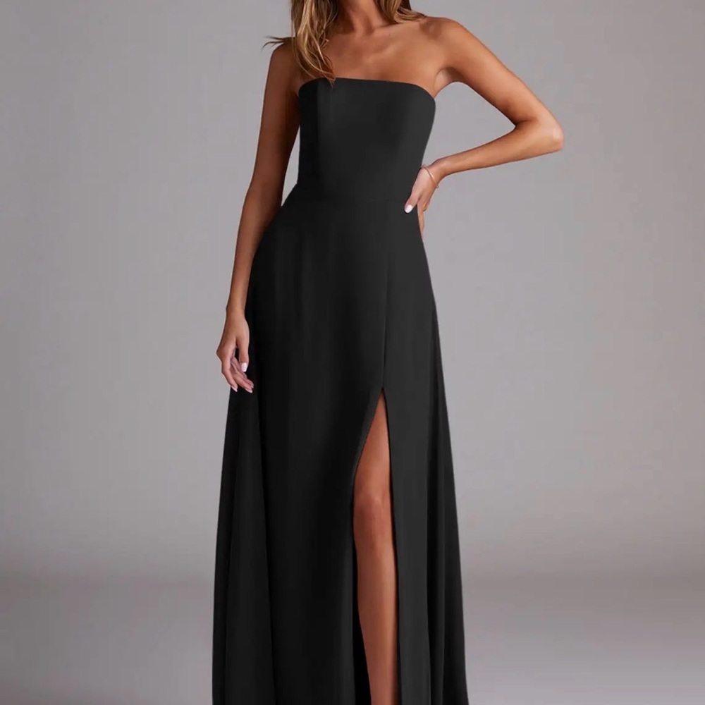 Azazie Strapless Black Formal Gown with Thigh Slit